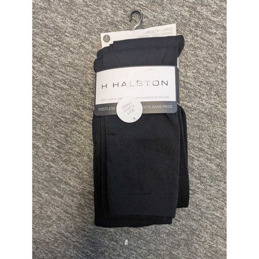 H Halston Women's Size L/XL Black‎ Fleece Lined Footless Tights 2 Pack NWT